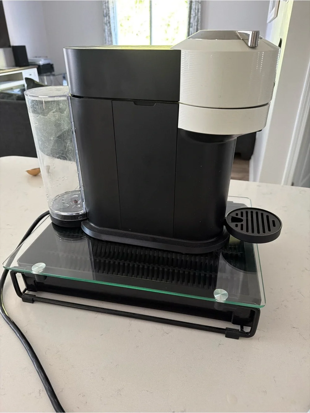 Nespresso Capsule Espresso Machine in White and Black & pod holder